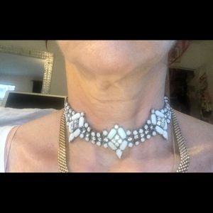 Vintage rhinestone and milk glass choker
